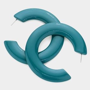 Green Hoop Earrings 2.75" Casual Simple Trendy Statement Fashion Jewelry